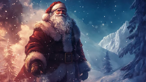 Warm-hearted Santa strolling through a dreamy winter night.