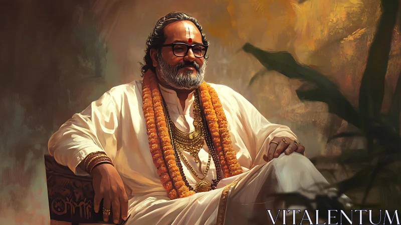 Digital painting portrait of serene spiritual guru in repose.