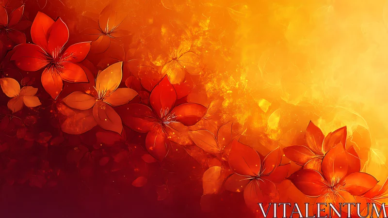 Crimson Petals Dissolving Into Golden Light.