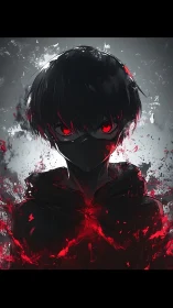 Shadowed anime figure glows with fierce crimson power