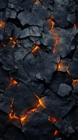 Glowing Lava Cracks Through Charred Black Volcanic Rock Surface