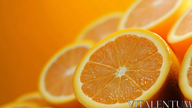 Close-up photograph shows sliced orange segments in focus
