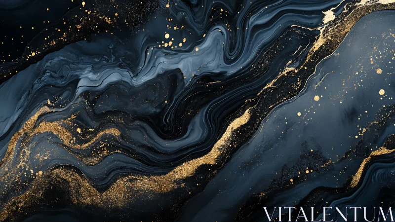 Midnight ink rivers swirling through scattered gold light.