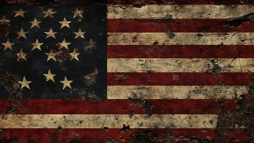 Heavily weathered American flag texture with corroded surface detail