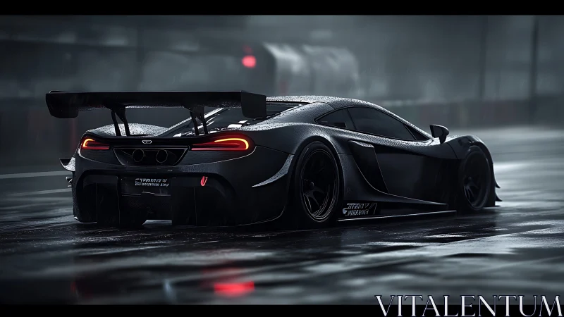 Rain-soaked supercar whispers speed into the blurred night