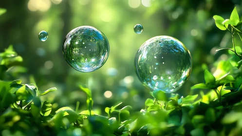 Dewdrop bubbles drifting through a secret emerald garden.