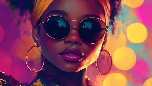 Neon sunrises glide across her mirrored midnight shades