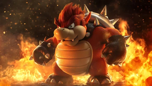 3D infernal creature render with cinematic fire backlighting.