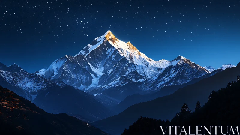 Starlit summit crown over midnight sapphire ranges.