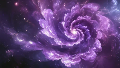 Spiraling violet nebula blooms in soft cosmic light.