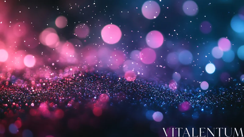 Glittering bokeh lights shimmer over neon cosmic dust.