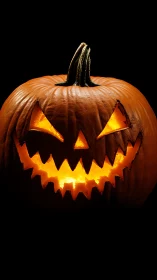 Glowing jack o lantern grinning with playful spooky charm.