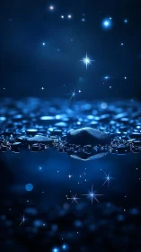 Shimmering blue water gently cradles scattered starlight above