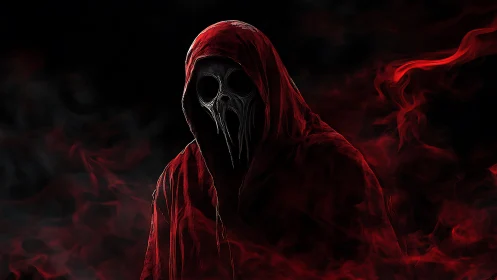 Crimson wraith drifts forward with a skull of smoking void