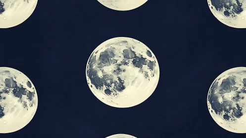 Gentle moons drifting in a deep, midnight-blue sky pattern.