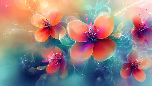 Iridescent Floral Composition with Gradient Light Effects