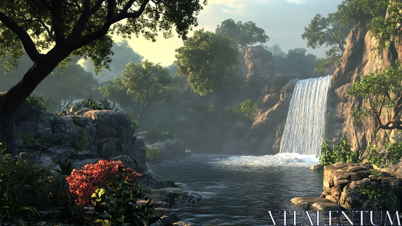 Tranquil forest waterfall inviting a quiet moment of calm.