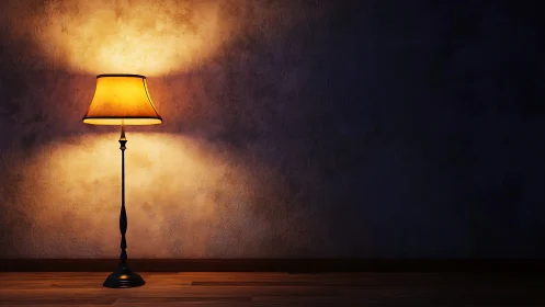 Floor lamp casting warm radial light on textured wall