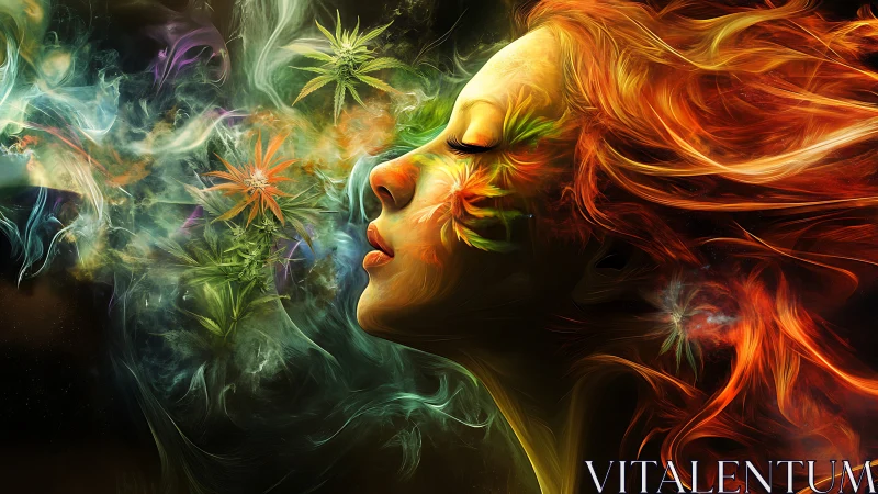 Flaming dreamer inhales galaxies of smoke-born flowers