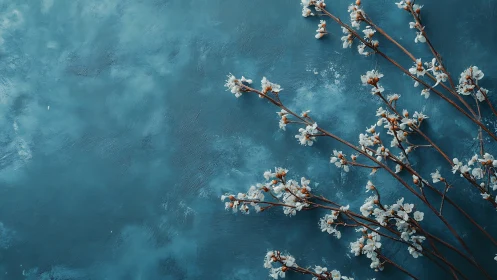 White Blossoms Against Teal Water Surface.