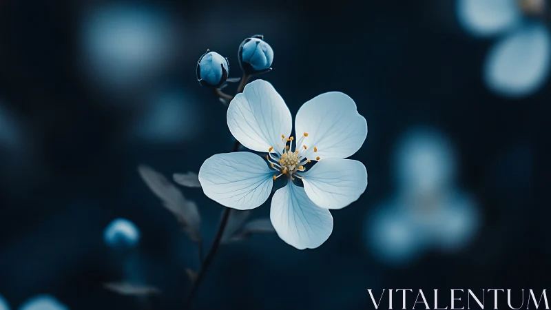 Pale petals ignite against twilight's velvet embrace