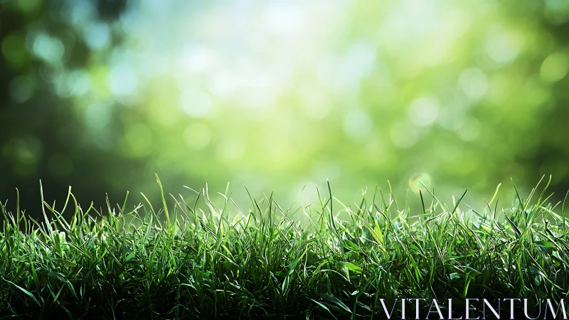 Lush Green Grass in Sunlight with Soft Blurred Nature Background.