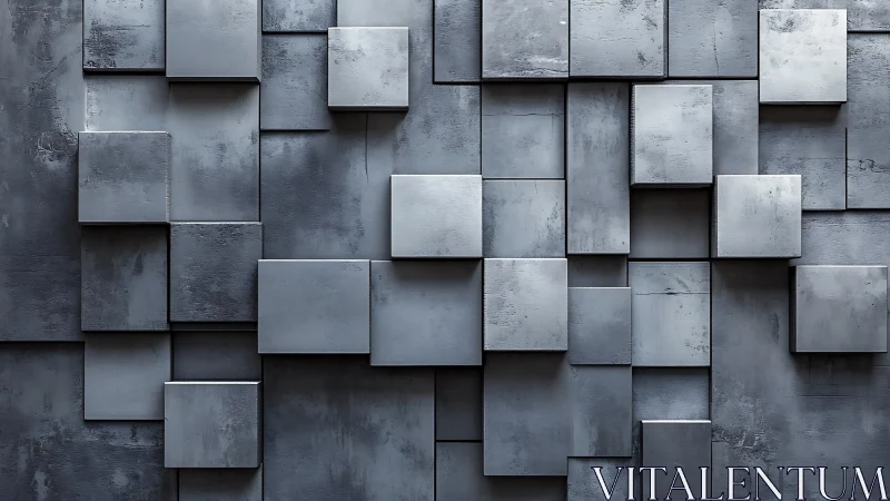 Layered metallic cubes in staggered modular wall composition.