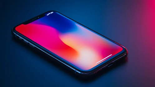 Modern smartphone displays vibrant gradient wallpaper with notch design