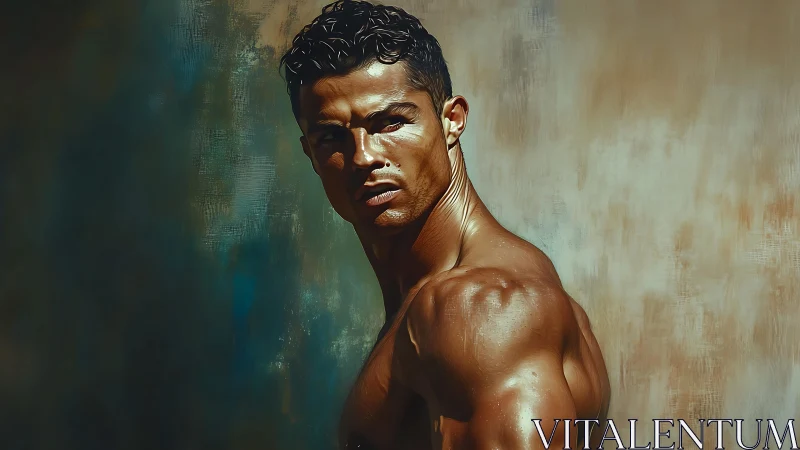 Bronzed athlete twists into light like hammered copper