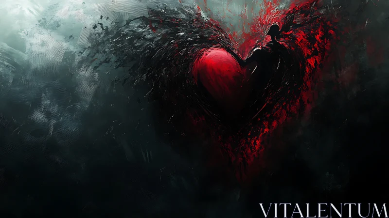 Silhouette Embraces Glowing Heart in Darkness.