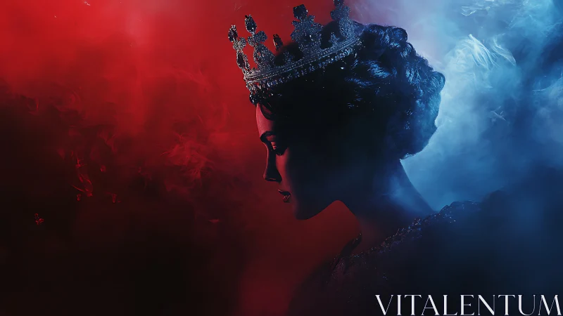 Bicolored rim lighting defines crowned female profile in smoke