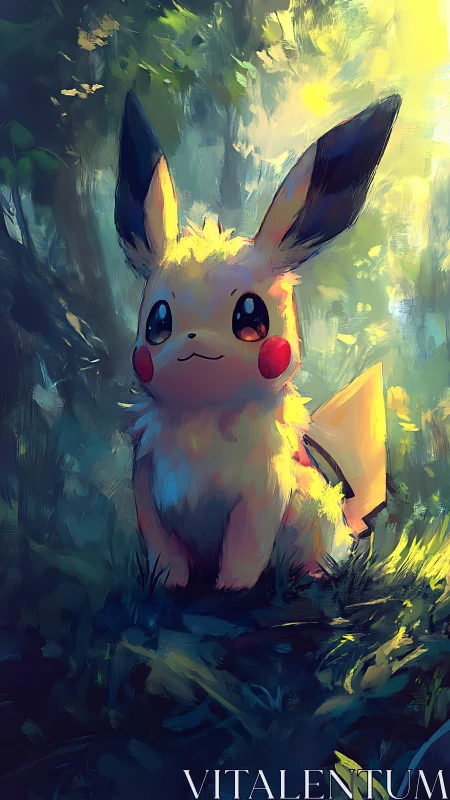 Gentle electric friend resting in a sunlit forest glade.