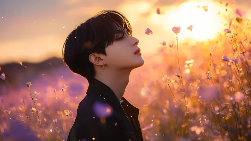 Golden hour serenity wraps a peaceful soul in soft light