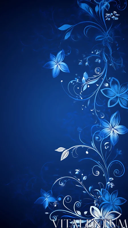 Luminescent Floral Arabesques: Deep Blue Digital Ornamental Study.