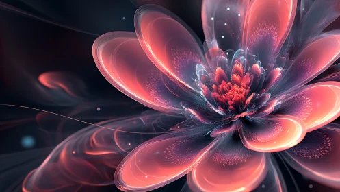 Luminescent digital flower blooms in ethereal neon space.