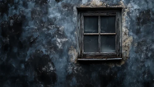 Weathered wooden window anchors a moody, textured facade study