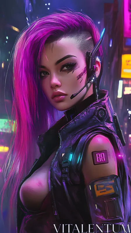 Cyberpunk rebel with neon hair and sleek augmentations.