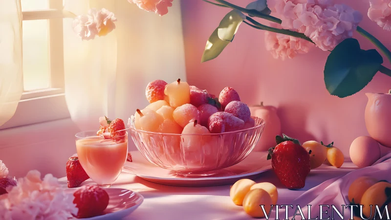 Sugared dawn fruit bathes in a window of rosy light