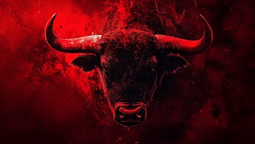 Bull head rendered in red digital illustration on dark background