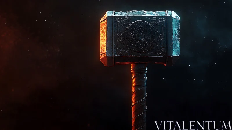 Mighty enchanted war hammer glows with quiet elemental power