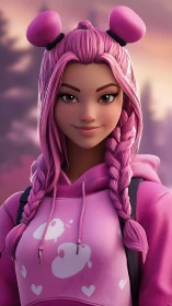 Bubblegum braids wanderer in pastel twilight hoodie glow.