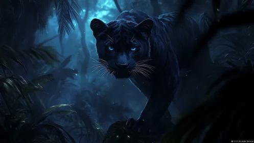 Luminous Black Panther Emerges from Enchanted Forest.