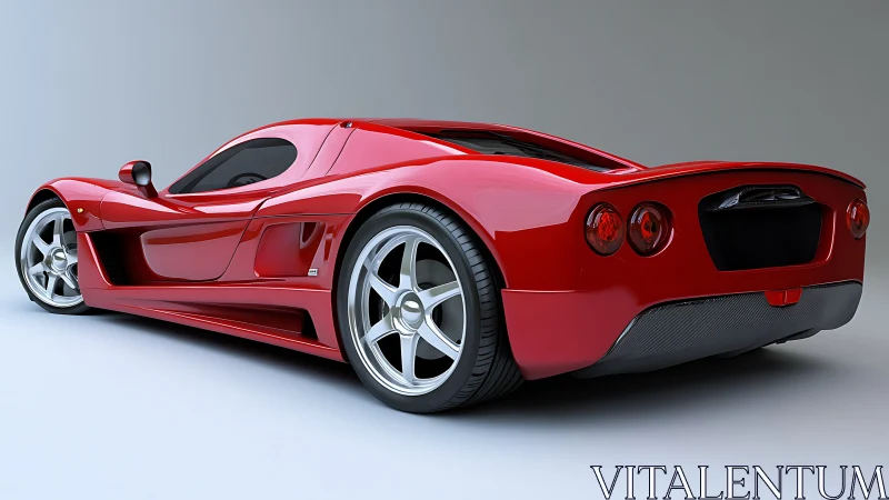 Red mid‑engine sports car in three‑quarter rear view rendering.