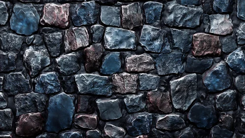 Dark Stone Wall Texture with Rough Irregular Rocks, Moody Lighting.
