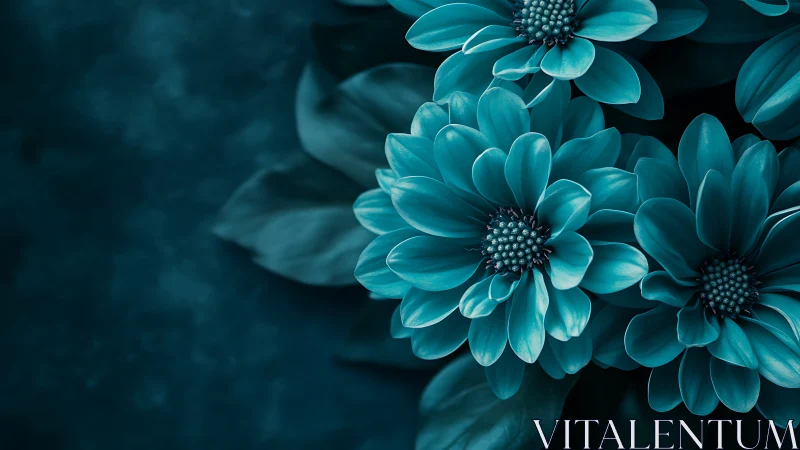 Turquoise Blossoms Dance in Shadow's Velvet Embrace