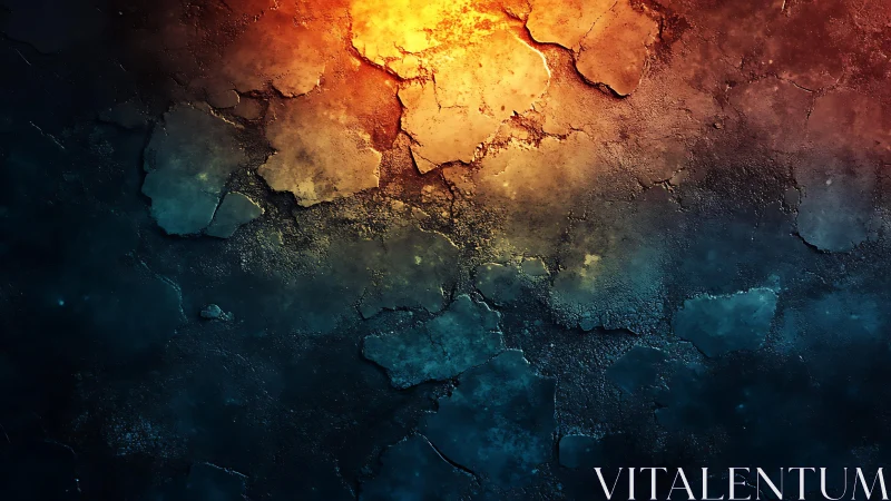Cracked Abstract Wall Texture With Fiery and Cool Lighting Effect.