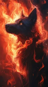 Fiery canine profile rendered in high-contrast digital flames