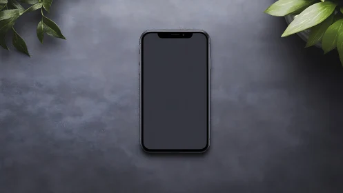 Smartphone on Textured Surface with Botanical Accents.