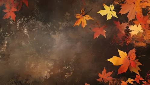 Autumn foliage border with textured painterly background.