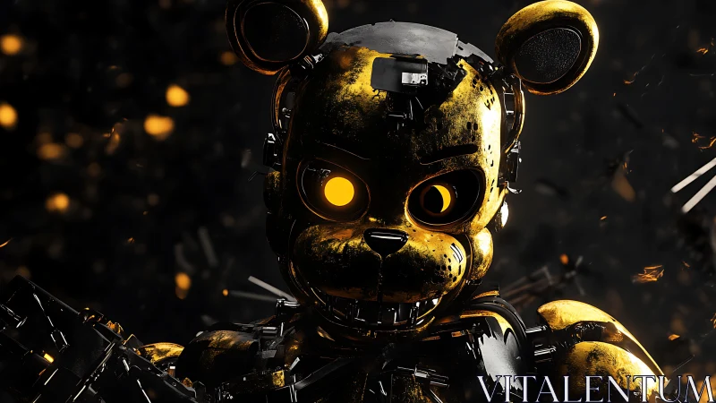 Burnished animatronic bear glows with ominous ember light.